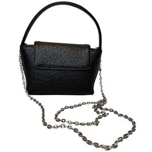MANGO MNG Ostrich Embossed Mini Satchel Black Faux Leather Crossbody Chain